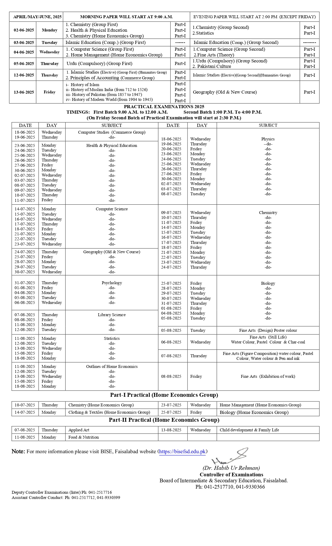 2nd Year Date Sheet 2025
